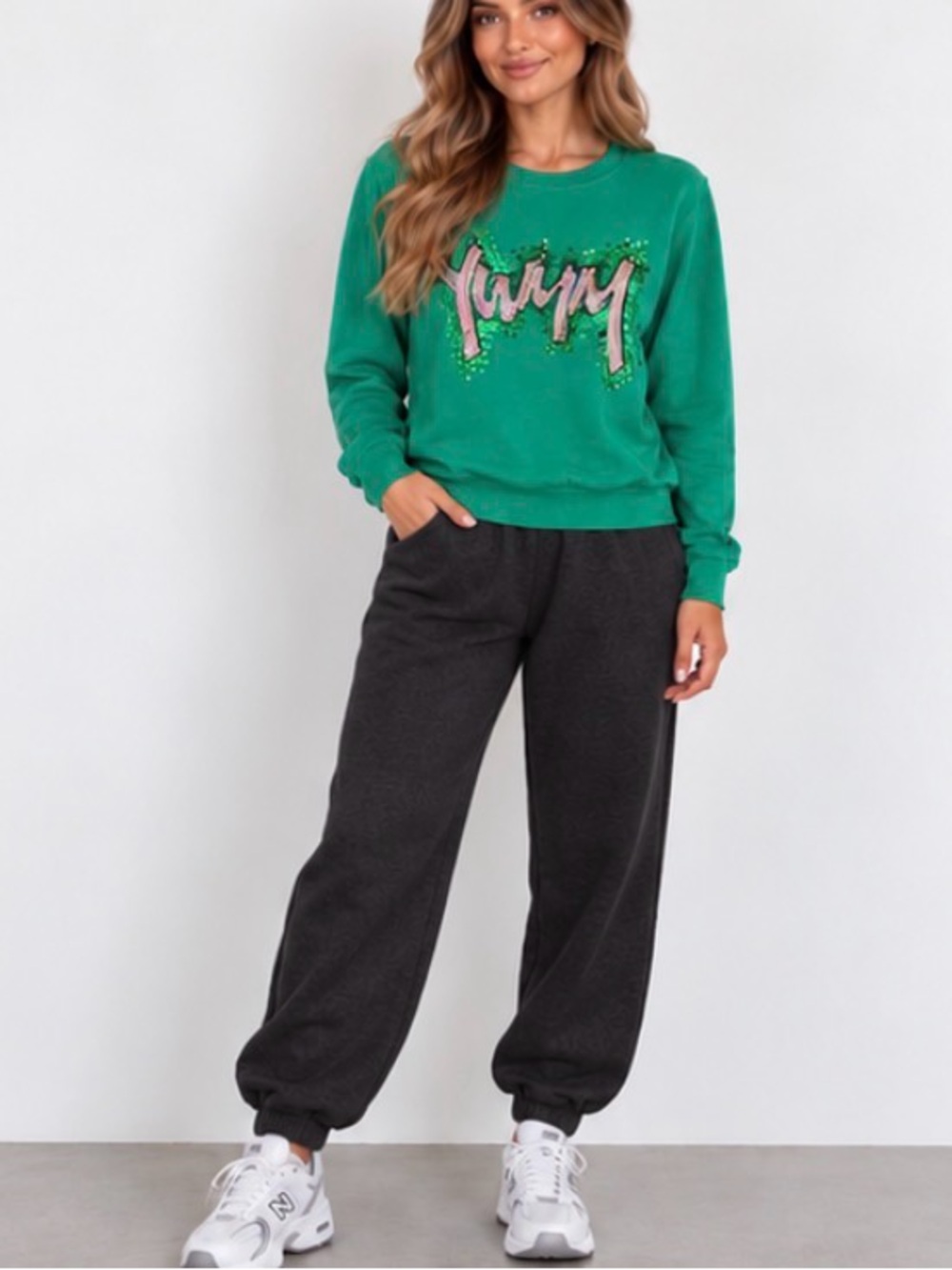 Kaimilan Green Sequin Embellished Yummy Sweatshirt Size XL NWOT